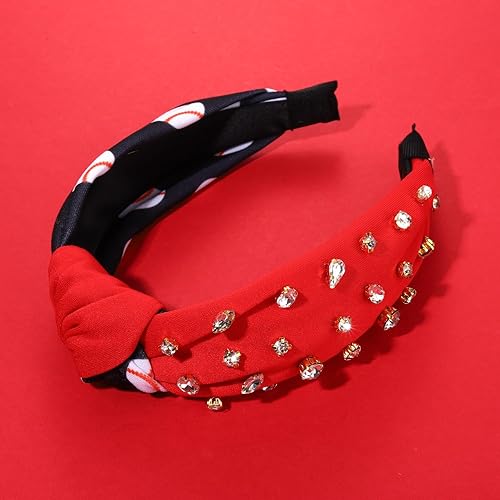 Miniatura 4 de Diadema de béisbol para mujer, cintillo de béisbol para el día del partido, diadema deportiva con nudo superior de cristal de diamantes de