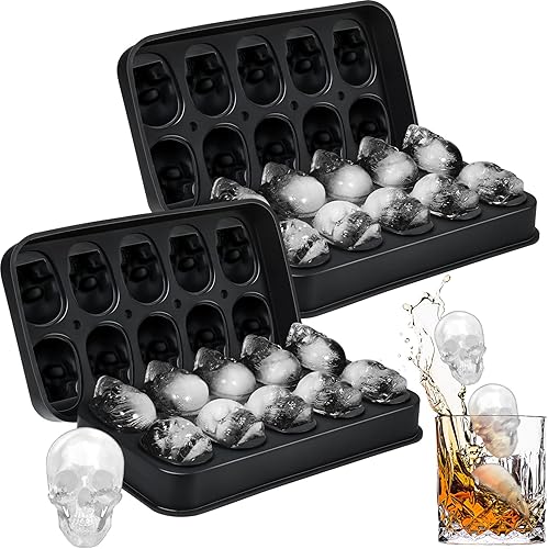 Hoolerry Paquete de 2 moldes para cubitos de hielo de calavera de silicona, molde flexible para cubitos de hielo de calavera para hornear whisky, disponible en Yaxa Peru