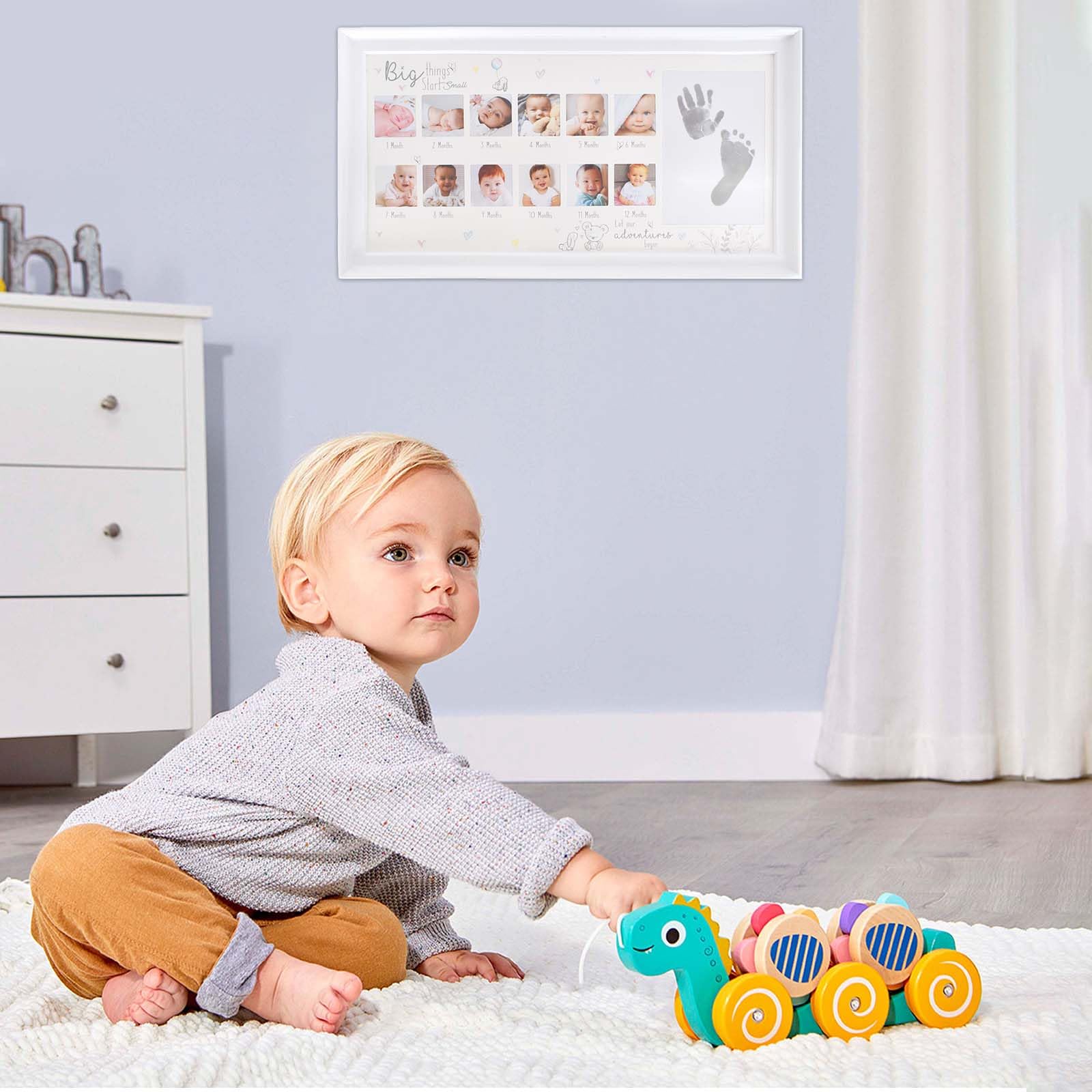 Souvenir Cadre Infantile 12 Mois Cadre Photo Multi Photo Bébé Ma Première Année Empreintes de Mains et de Pattes de Bébé Pour Nouveau-né Bebe Garçon Fille Souvenirs