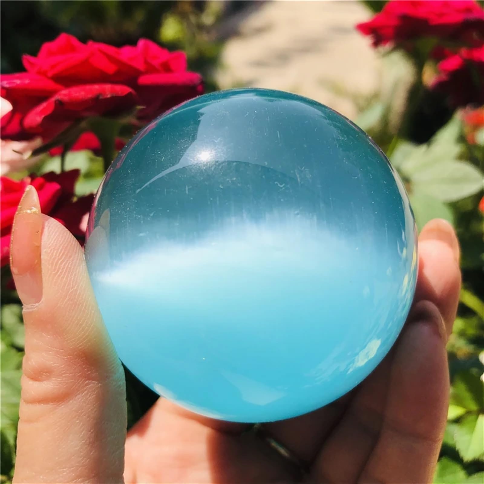 FOPURE Blue Cat's Eye Opal Quartz Crystal Stone Ball Sphere Decoration Ornaments (Size : 5cm)