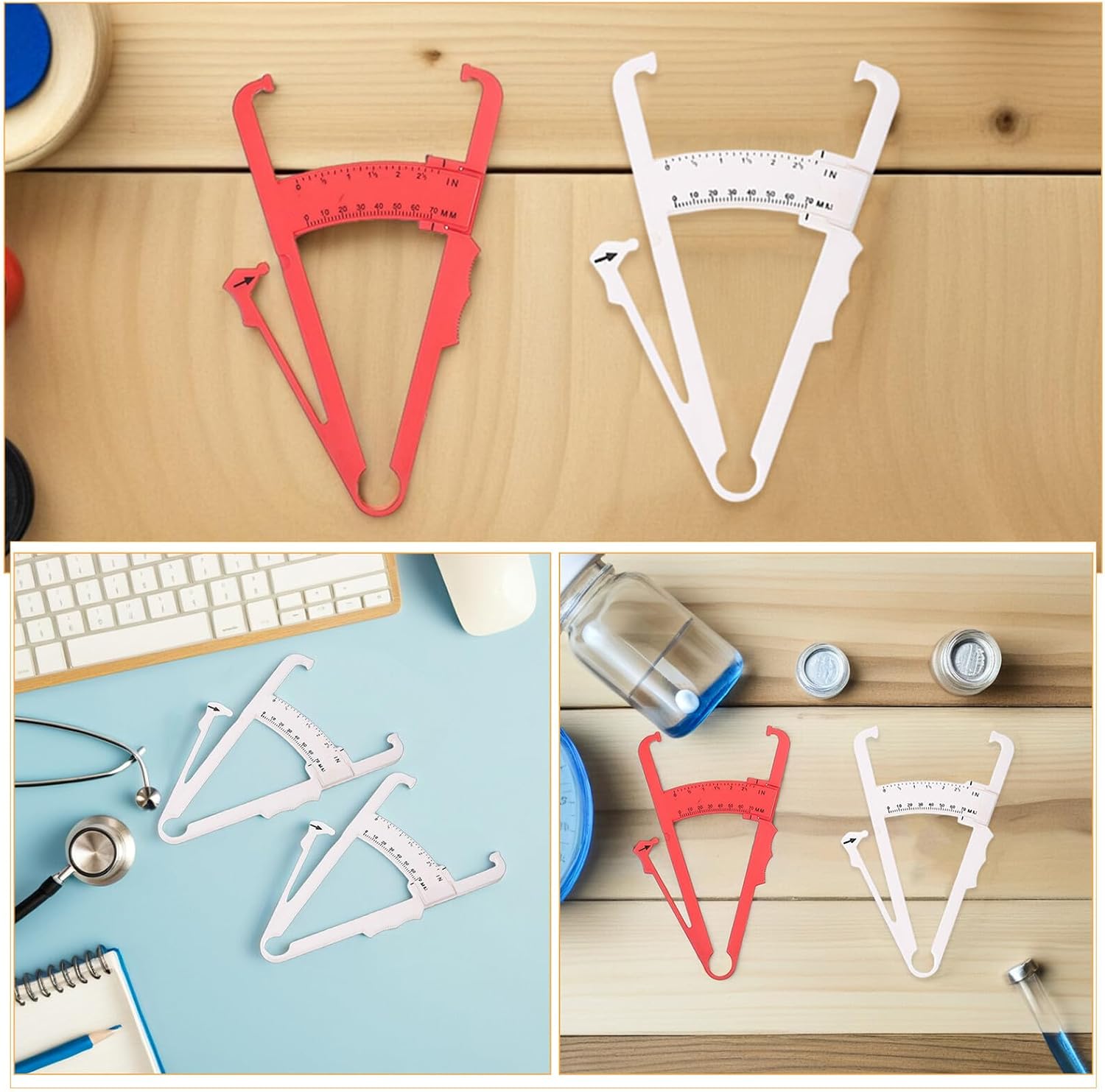 10pcs Portable Body Fat Caliper Skinfold Measurement Tool with Dual Scale Plastic Fat Tester for Fitness Tracking and Weight Loss Monitoring