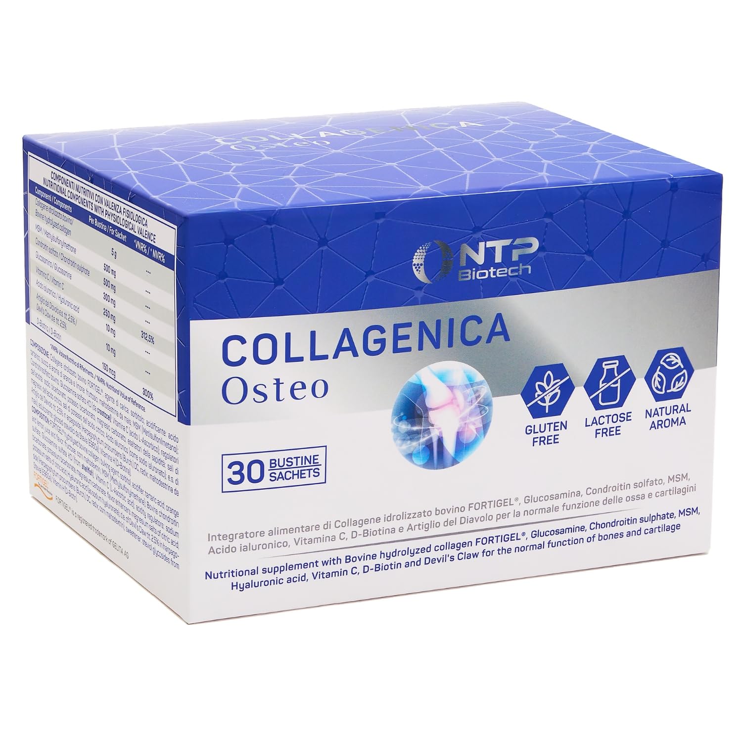 Collagenica Osteo – Supporta Articolazioni, Cartilagini e Ossa - Collagene Idrolizzato Fortigel®, Glucosamina, Condroitina, Artiglio del Diavolo – Infiammazione articolazioni e ossa. 30 Bustine