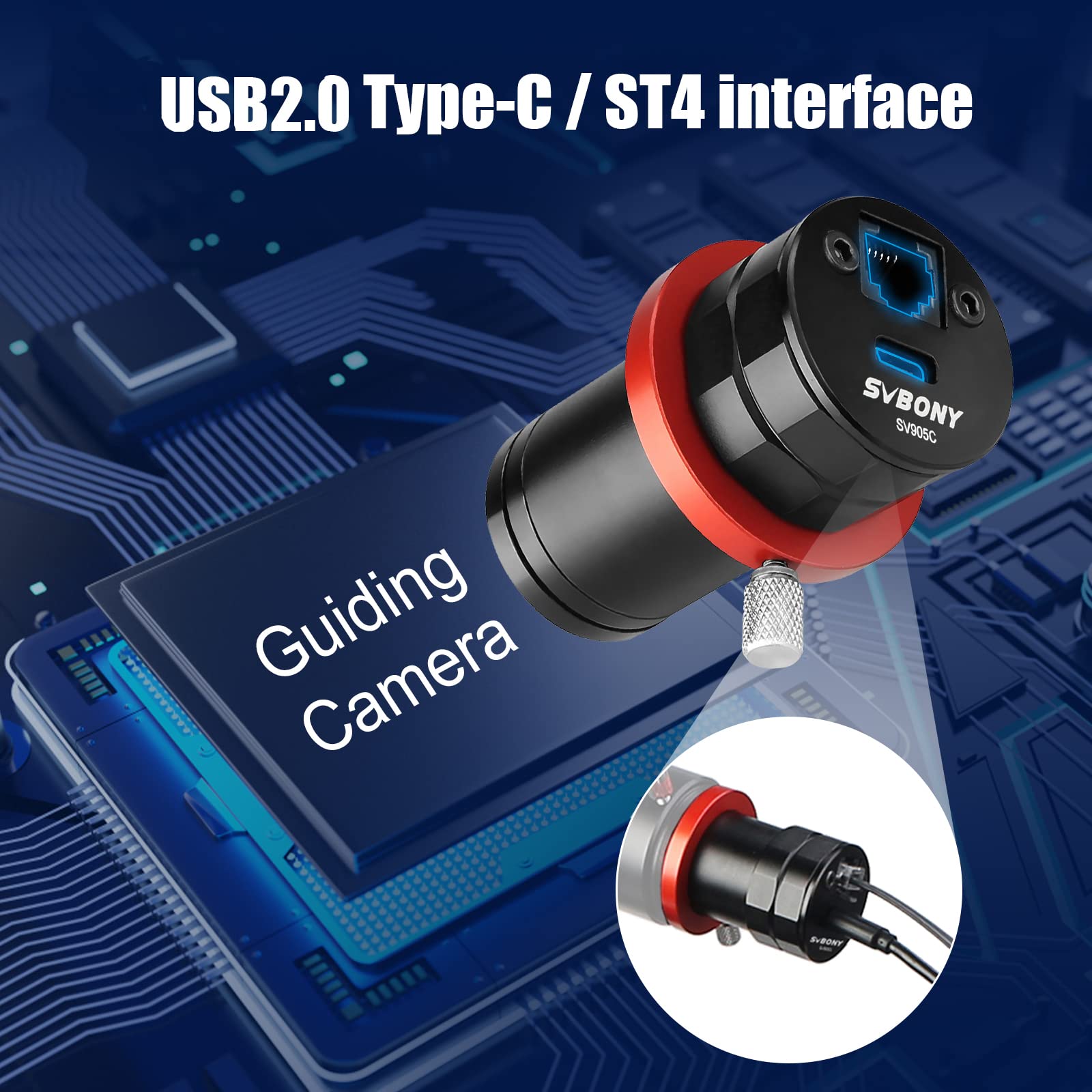 Svbony SV905C Fotocamera per Telescopio, Fotocamera Autoguidante 1,25'', CMOS a Colori da 1,23 MP, USB 2,0, Rivestimento AR, Porta di ST4, Accessorio per Telescopio per Astrofotografia