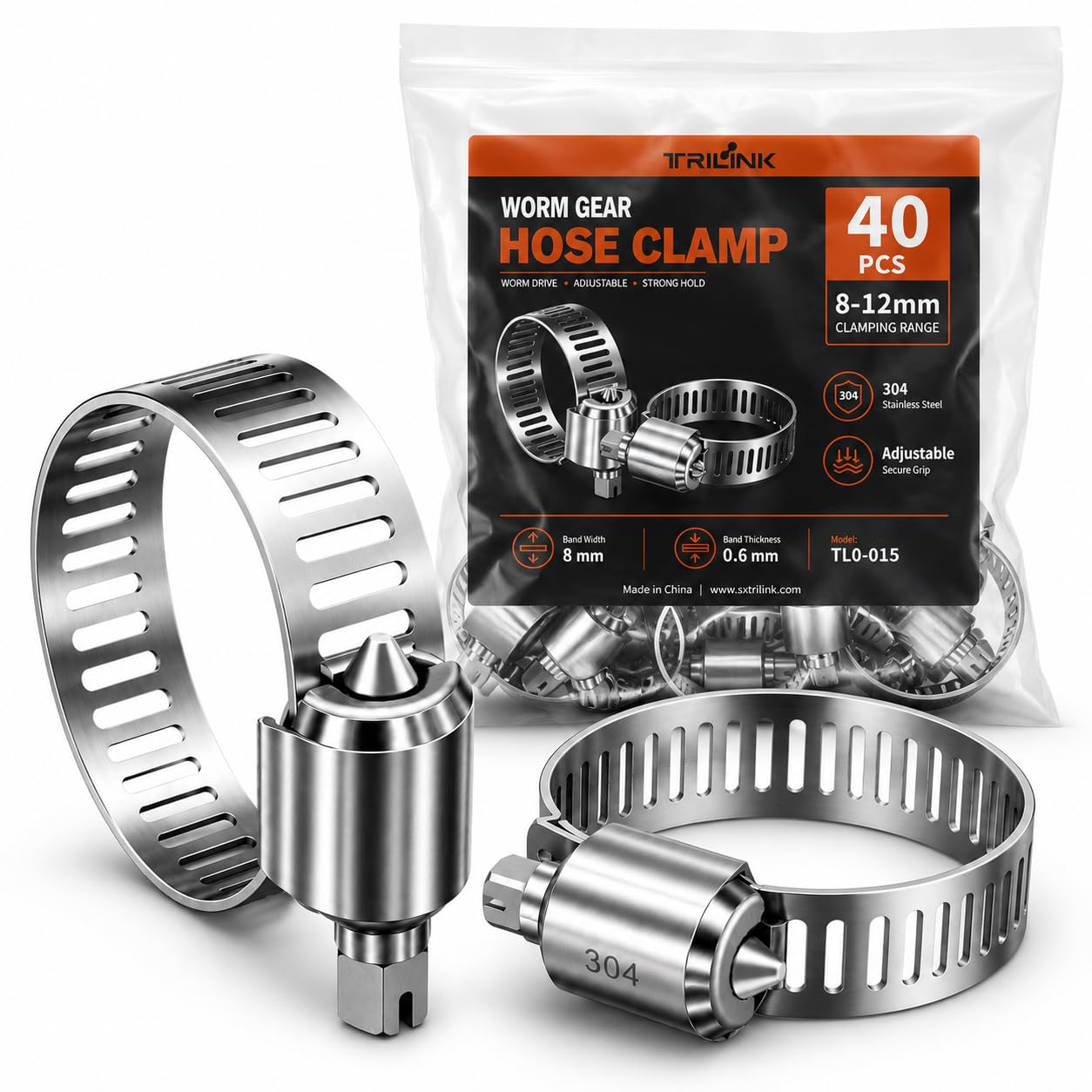 Hose Clips, 40 Pack 8-12mm Stainless Steel Jubilee Clips, Adjustable Metal Worm Gear Hose Clamp for Automotive, Plumbing & Household Repair, Secure Leak-Resistant Hose Connections