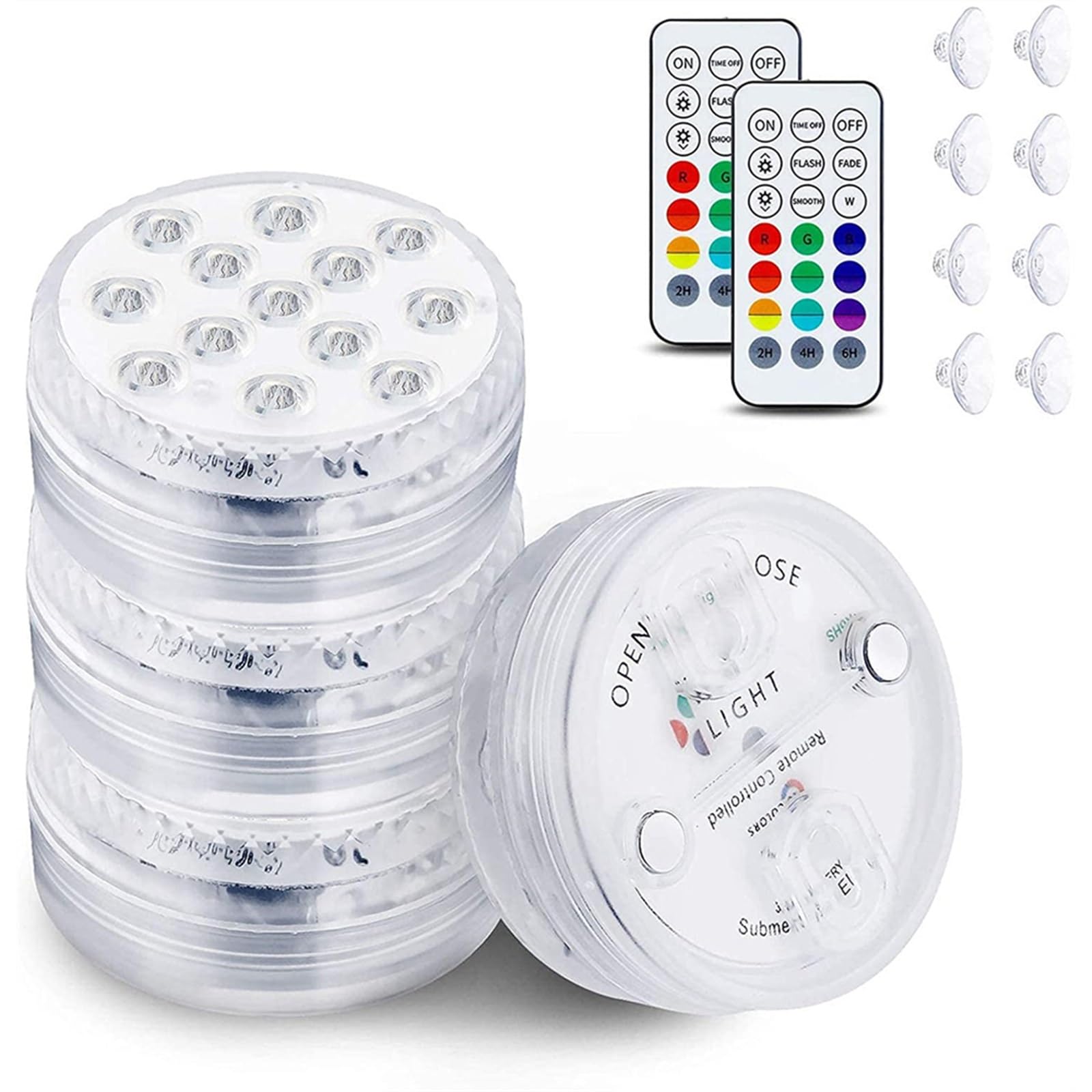 16 couleurs aimant lumières LED sous-marines ventouse piscine lampe RGB aquarium submersible lumières pour jardin étang vase décor (couleur : 8 lampes 1 contrôleur)