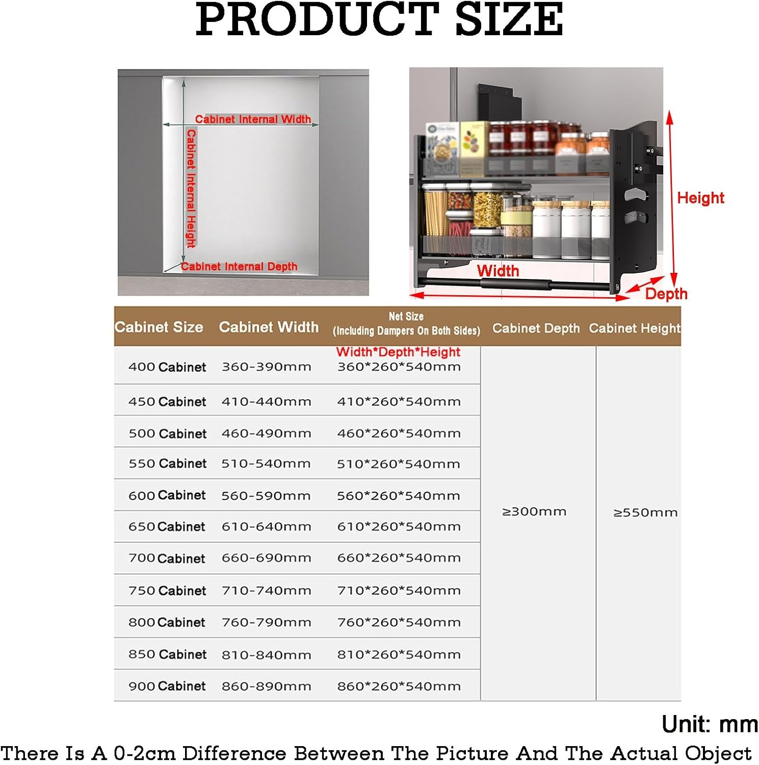 Upper and Lower Buffer High Cabinet Open Door Seasoning Basket,Heavy-Duty 2-Tier Wall Rack,for Home Cafe Wall Cabinet,600mm