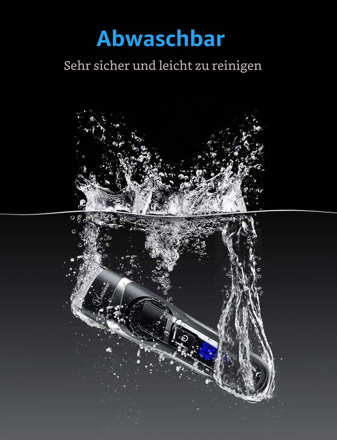 Hatteker Profi Haarschneidemaschine Haarschneider Herren Bartschneider Barttrimmer Haartrimmer Präzisionstrimmer Langhaarschneider Trimmer Männer Akku- und Netzbetrieb Wasserdicht 3 In 1