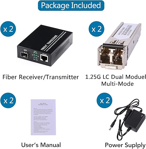 Miniatura 2 de A Pair of 1.25G/s Bidi Gigabit Multi-Mode Fiber Ethernet Media Converter with 2PCS Bidi SFP LC Dual Transceiver Module Included, 10/100/1000Base-Tx