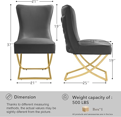 Miniatura 37 de LOULENS Elegance - Juego de 6 sillas de comedor de terciopelo, lujosas sillas de comedor tapizadas copetudas, sillas decorativas de terciopelo real