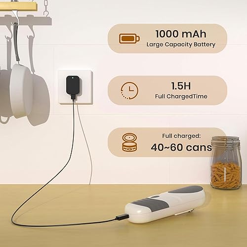 Miniatura 2 de Abrelatas eléctrico para cocina, abrelatas automático recargable con hoja inclinada extraíble, operación de un solo toque, borde liso, imán