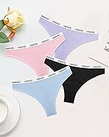 Vista 6 de Paquete de 6 tangas de algodón para mujer, paquete de 6 calzones de algodón de tiro alto, ropa interior transpirable S-XL