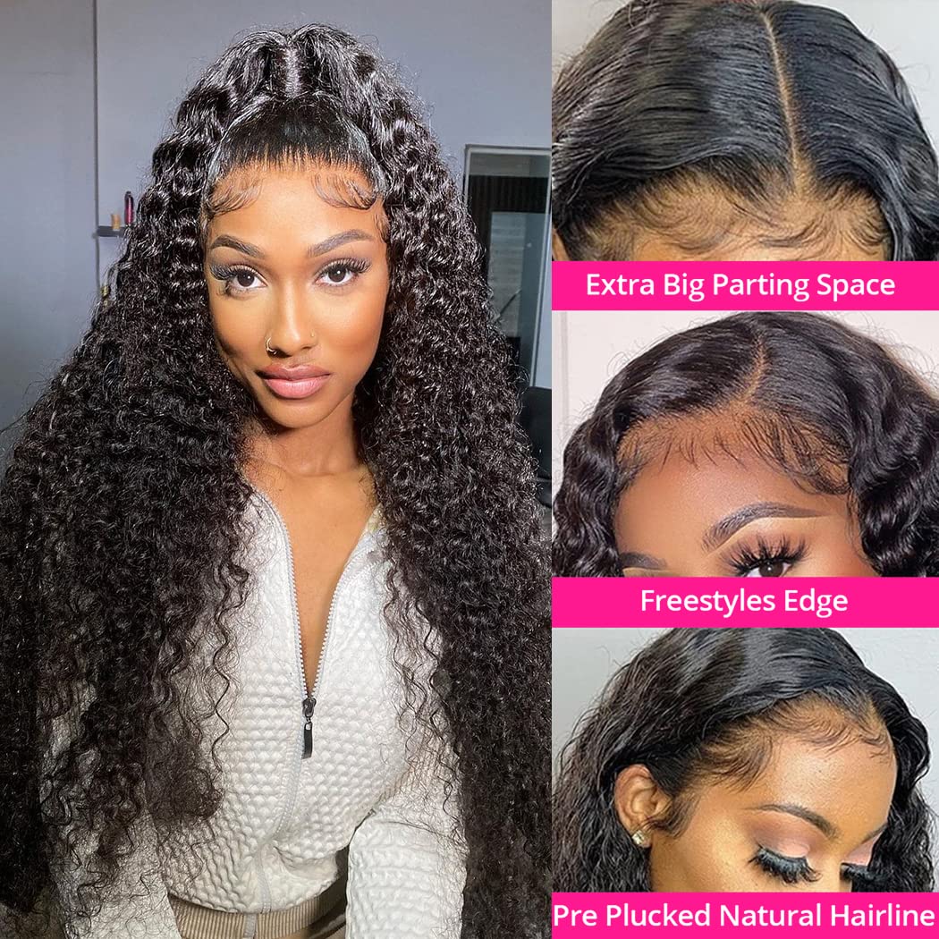 HD Lace Front Wigs For Black Women Deep Wave Lace Front Wigs Human Hair Pre Plucked Bleached Knots with Baby Hair Glueless 13x4 Brazilian Virgin Lace Wigs Human Hair Deep Wave Curly Lace Wigs(22Inch)