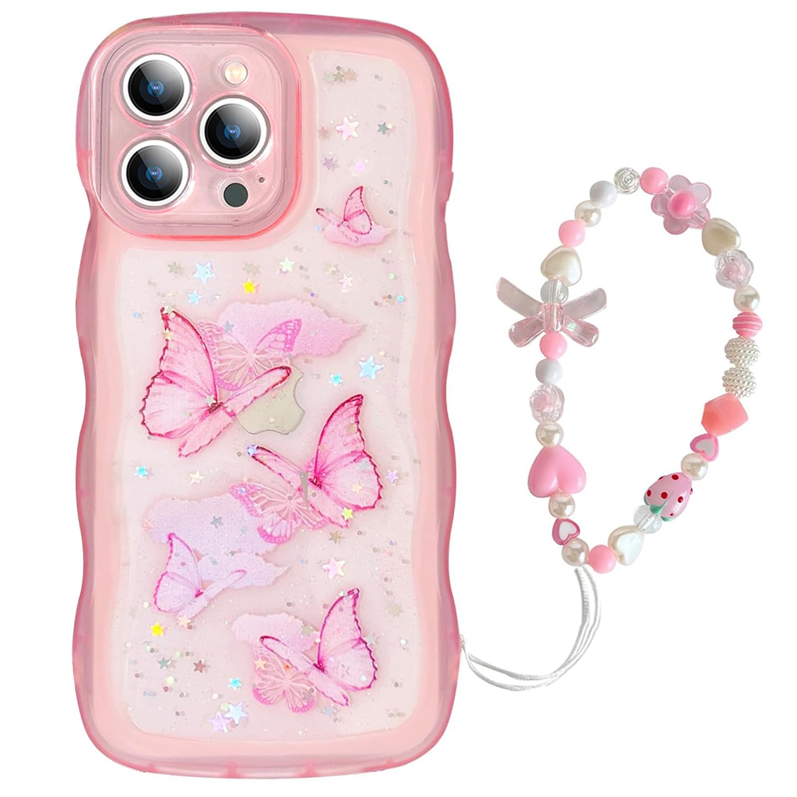 Coque perles iPhone 15 Pro Max silicone flexible antichoc rose