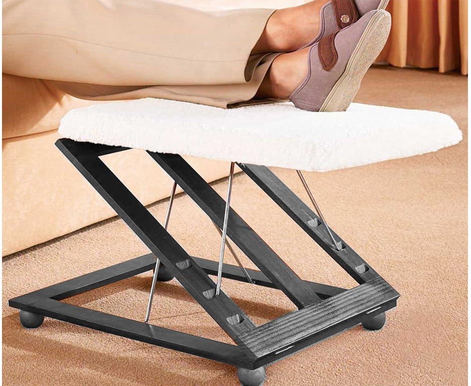 Tri-Relax Adjustable Wooden Footrest, White