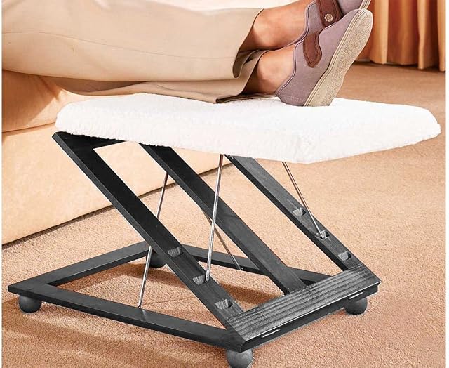 Adjustable FOOTREST Stool Comfortable Height & Angle Leg Rest Relax Wooden
