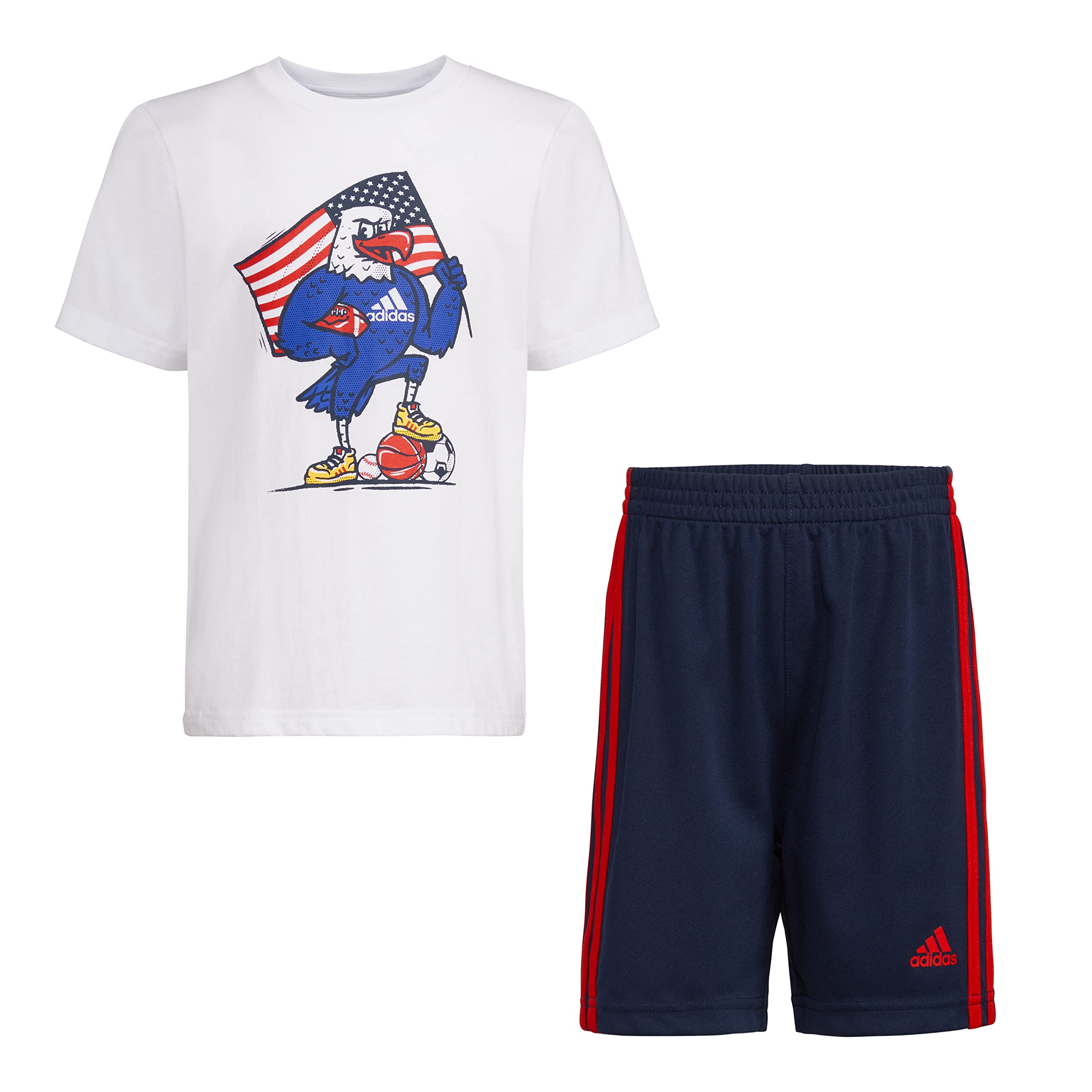 adidas Baby Boys 2-piece Cotton Graphic Tee & Short Set Sweatsuit, White With Multicolor, 18M US