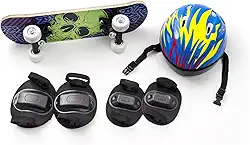 Skate Infantil + Acessórios Segurança E Proteção Com 5 Itens Caveira Verde
