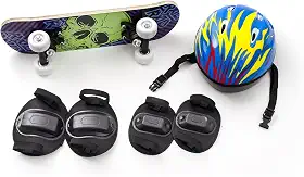 Skate Infantil + Acessórios Segurança E Proteção Com 5 Itens Caveira Verde