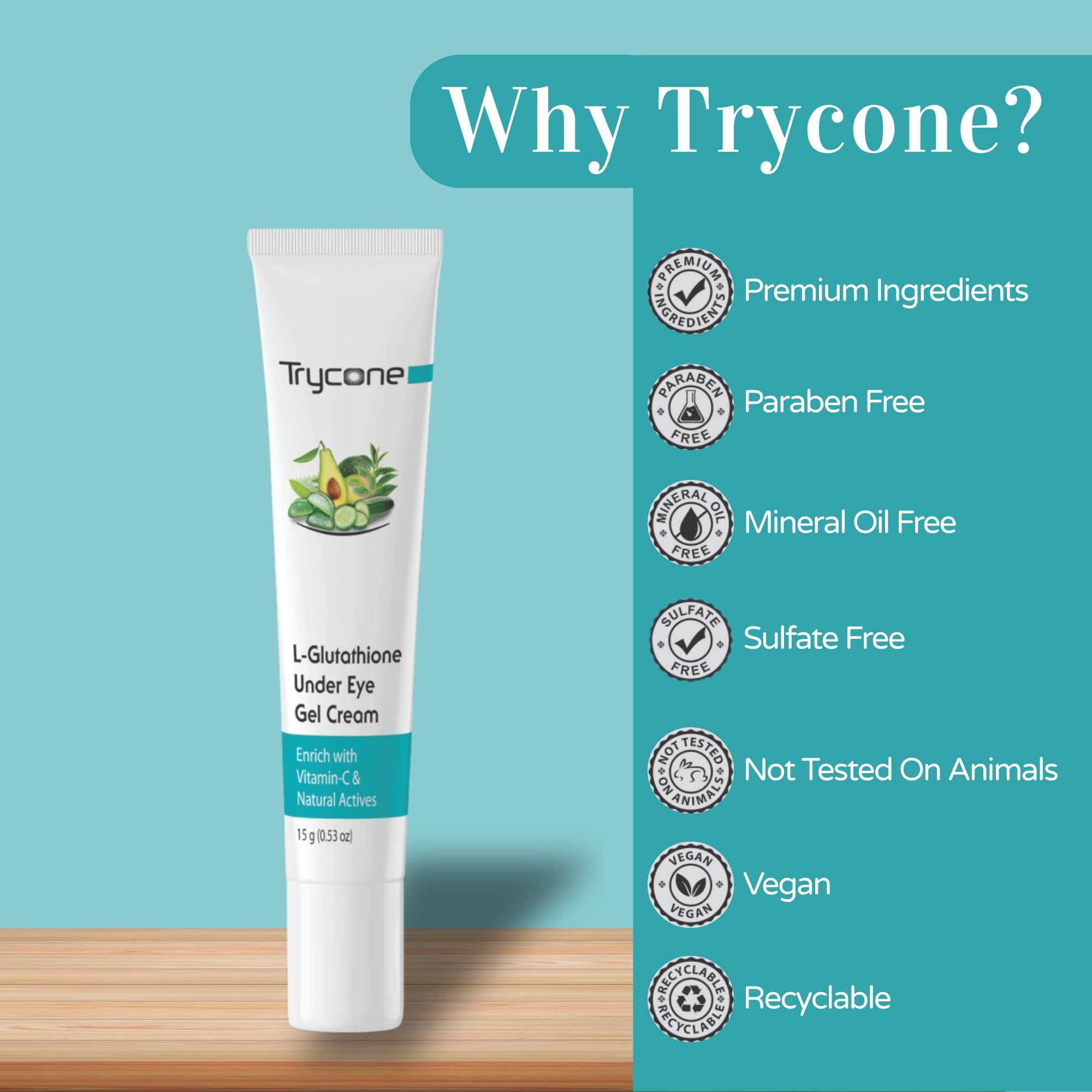 Trycone L-Glutathione & Vitamin C Under Eye Cream Gel for Dark Circles, Puffiness, Wrinkles & Skin Brightening Natural Actives, 15 gm Unisex, No Side Effects. : Buy Online at Best Trycone L-Glutathione & Vitamin C Under Eye Cream Gel for Dark Circles, Puffiness, Wrinkles & Skin Brightening Natural Actives, 15 gm Unisex, No Side Effects. : Buy Online at Best