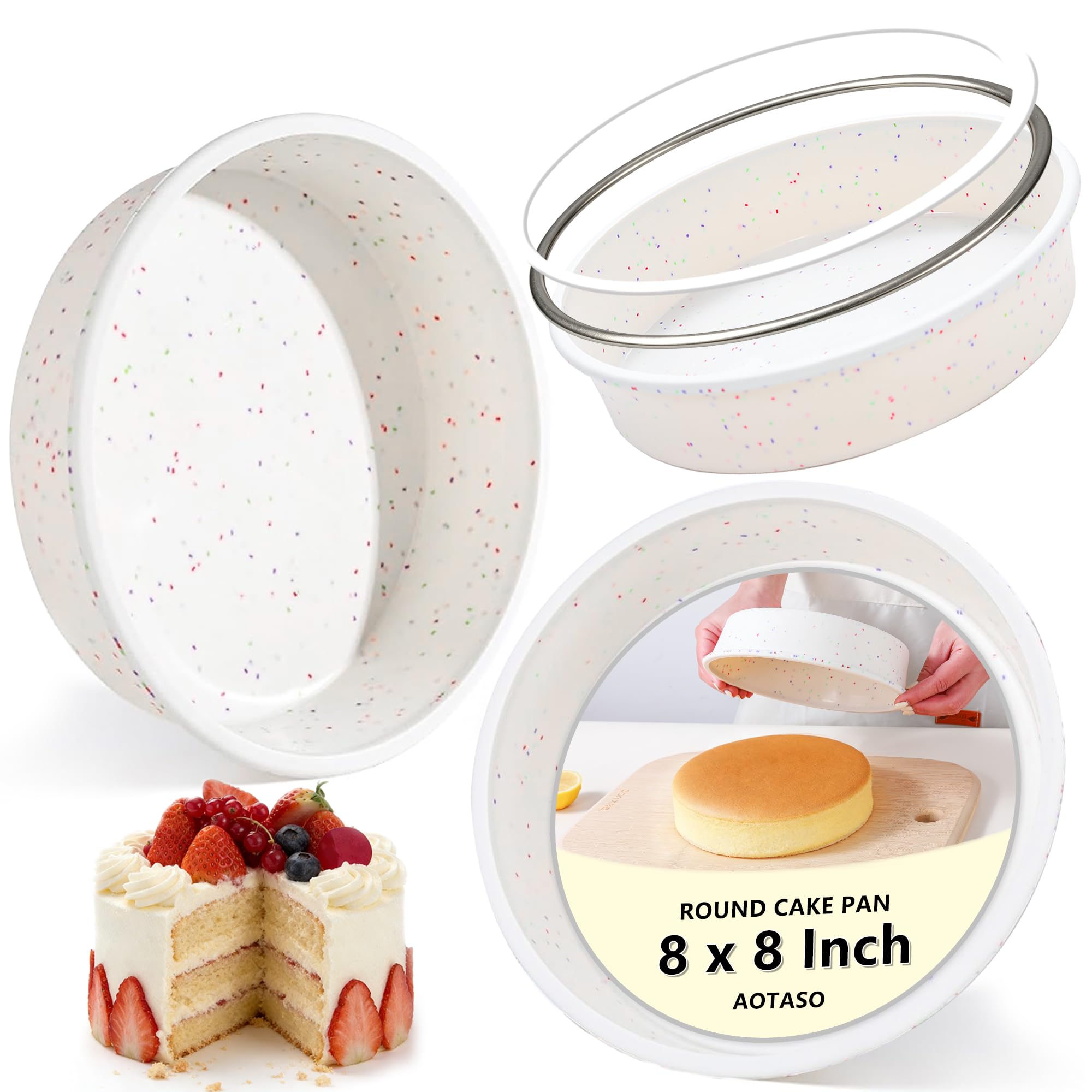 8 inch Silicone Round Cake Pans, Set of 3, Cream