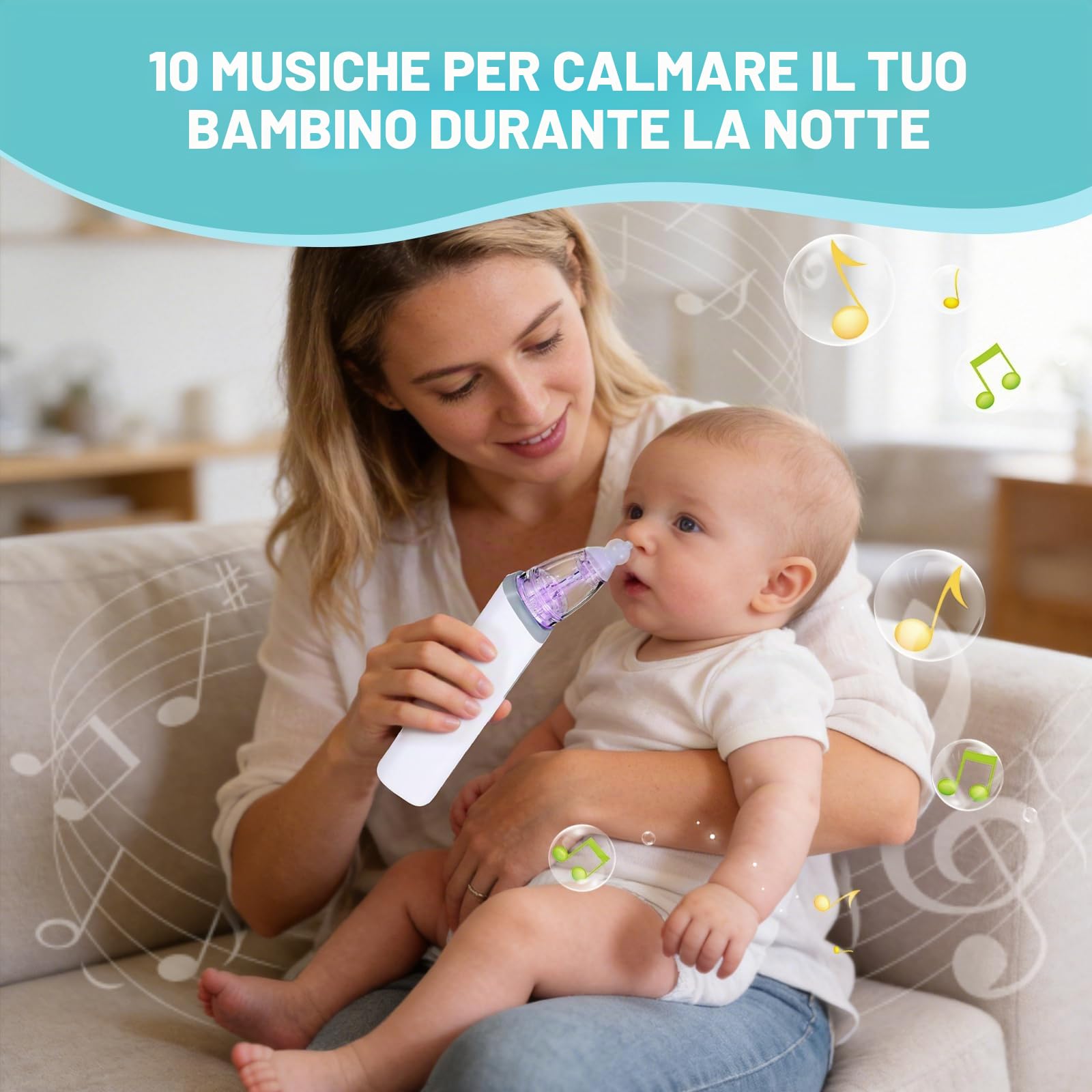 Aspiratore Nasale Neonato Elettrico Aspira Muco Bambini Portatile con 3 Livelli di Aspirazione e 3 Punte in Silicone Aspiratore Nasale Elettrico Ricaricabile USB-C con Musica e Luci per Bambini