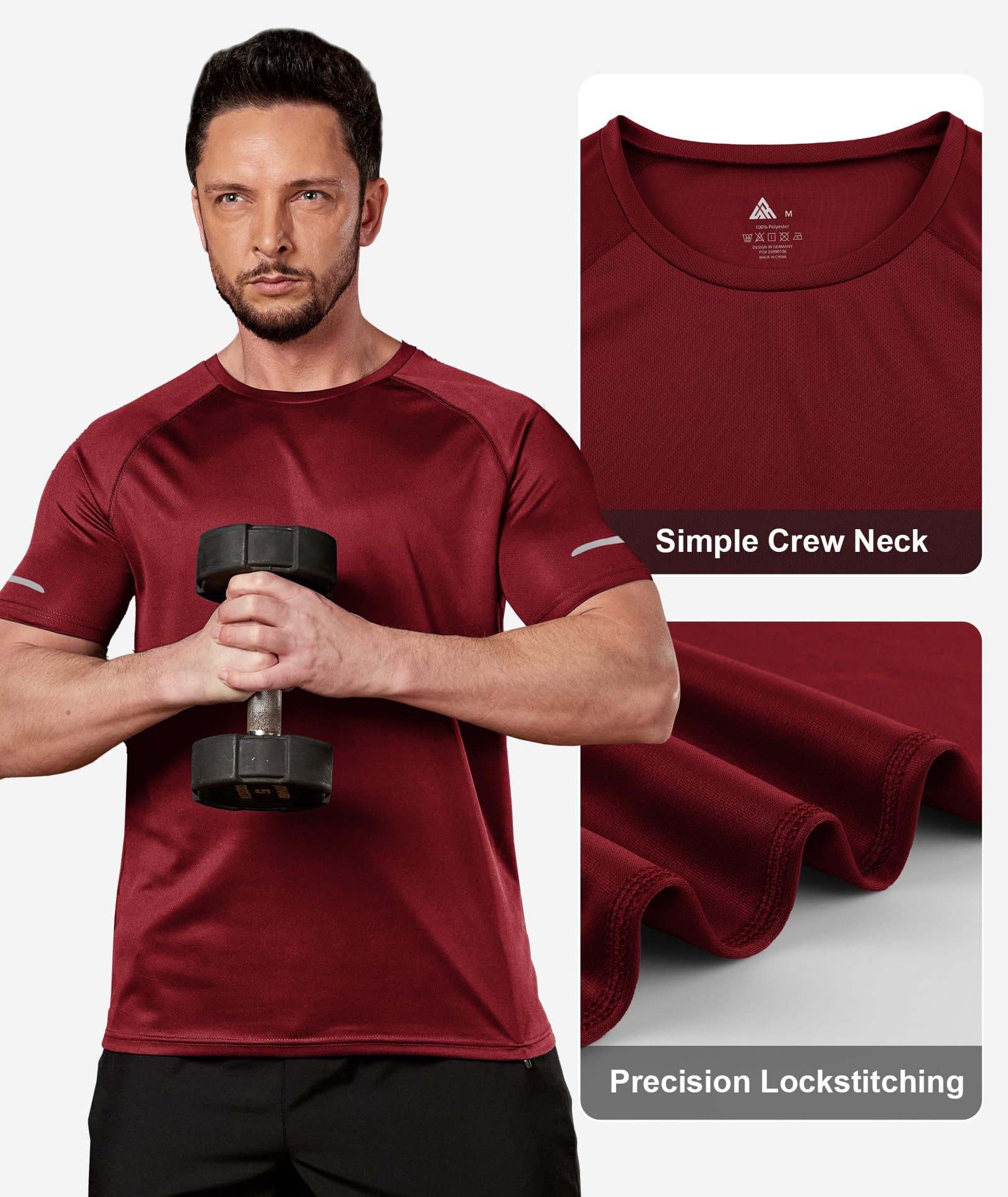 ZITY 3 Pezzi T-Shirt Uomo Sportive Magliette Manica Corta Traspirante Estate T Shirt Asciugatura Rapida Tshirt Funzionale Trekking Fitness Maglietta