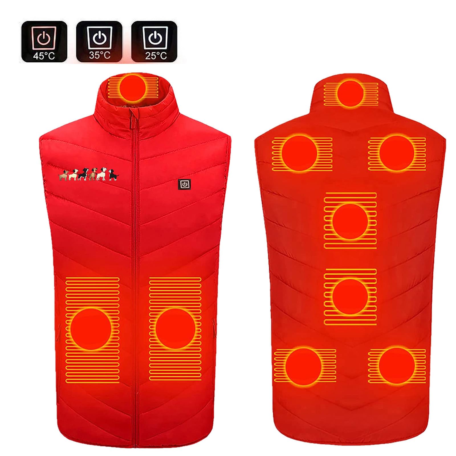 Gilet Riscaldata per Uomo Donna Giacca Riscaldato Elettrico USB Cappotto con 9 Zone di Riscaldamento Giubbotto 3 Livelli di Temperatura Gilet Invernale Calda Piumino Taglie Forti Abbigliamento
