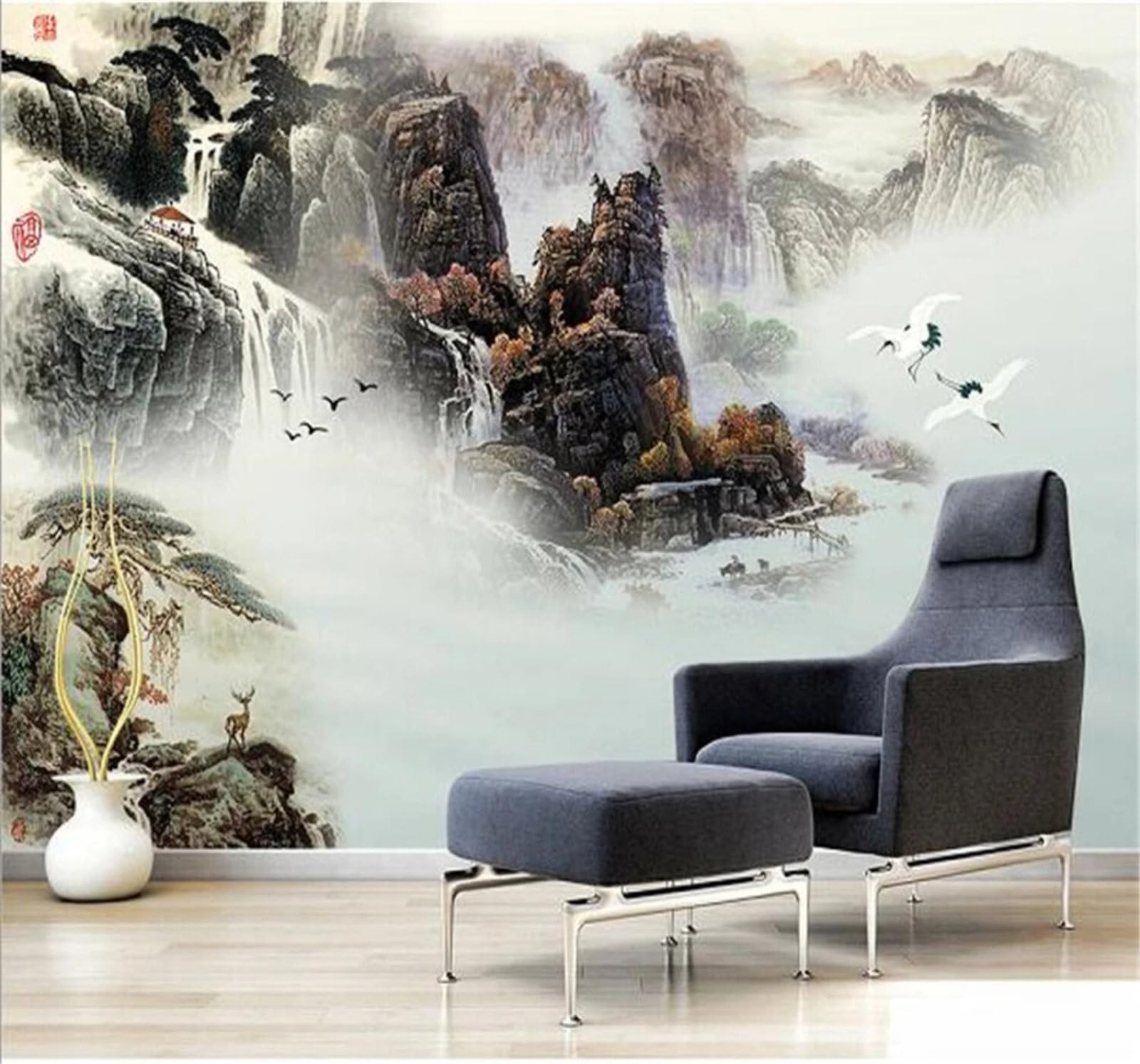 XLMING Beautiful Three Dimensional Magnificent Mountains and Rivers Scenery 3D Wallpaper Luxury Silk Study Dining Feature Sofa Grey Bedroom Living Room Tv Decorative Wall-250cm×170cm
