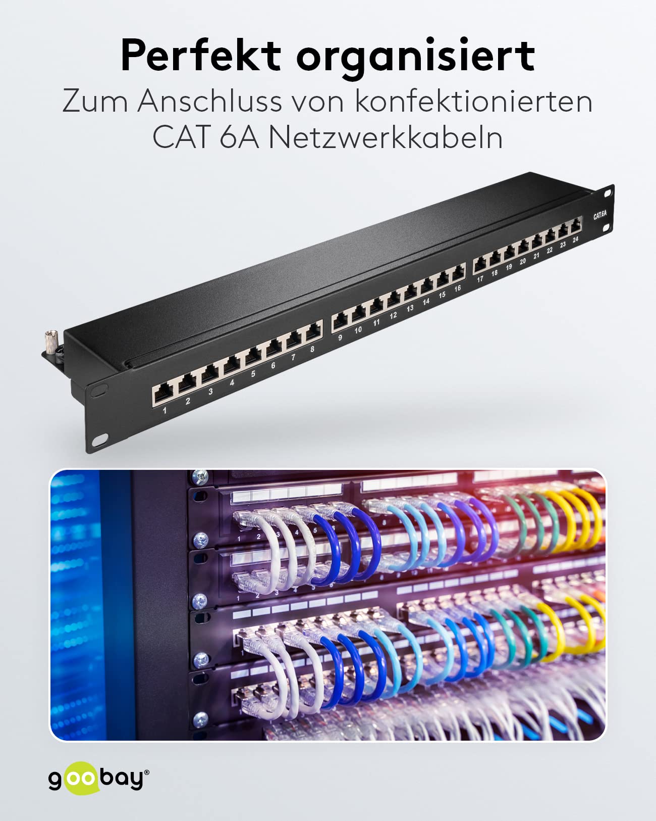 Goobay 90854 Cat 6 A Patch Panel 24 Puertos, Negro