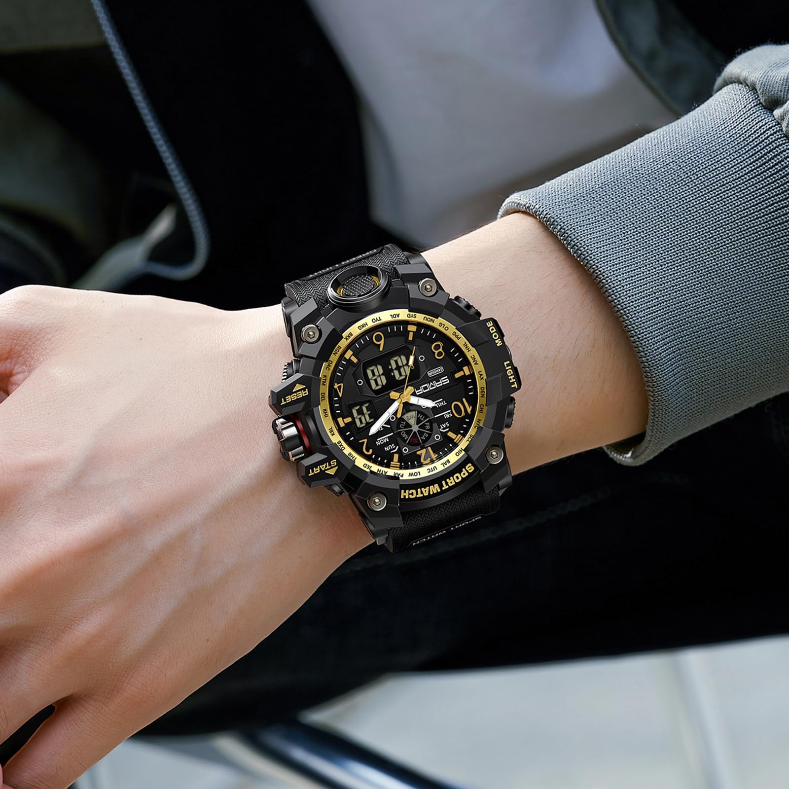 Orologio digitale da polso da uomo, sportivo, digitale, 5 ATM, impermeabile, militare, da uomo, con sveglia, data, cronometro per uomini, orologio tattico, cinturino in plastica