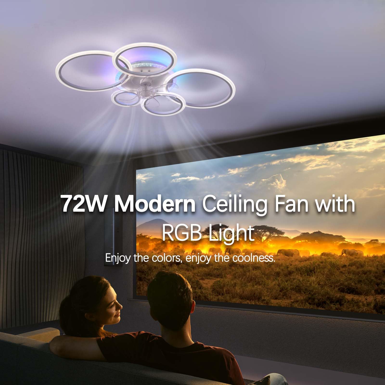 Reversibel Deckenventilator mit Beleuchtung 6-Gang Timer Alexa Kompatibel, Deckenlampe mit Ventilator LED Dimmbar,RGB Leise Lampe mit Ventilator Fernbedienung Wohnzimmer 95cm,Weiß | Reversible Timing 6 Geschwindigkeiten,Dimmbar Leise Wohnzimmer Kronleucht