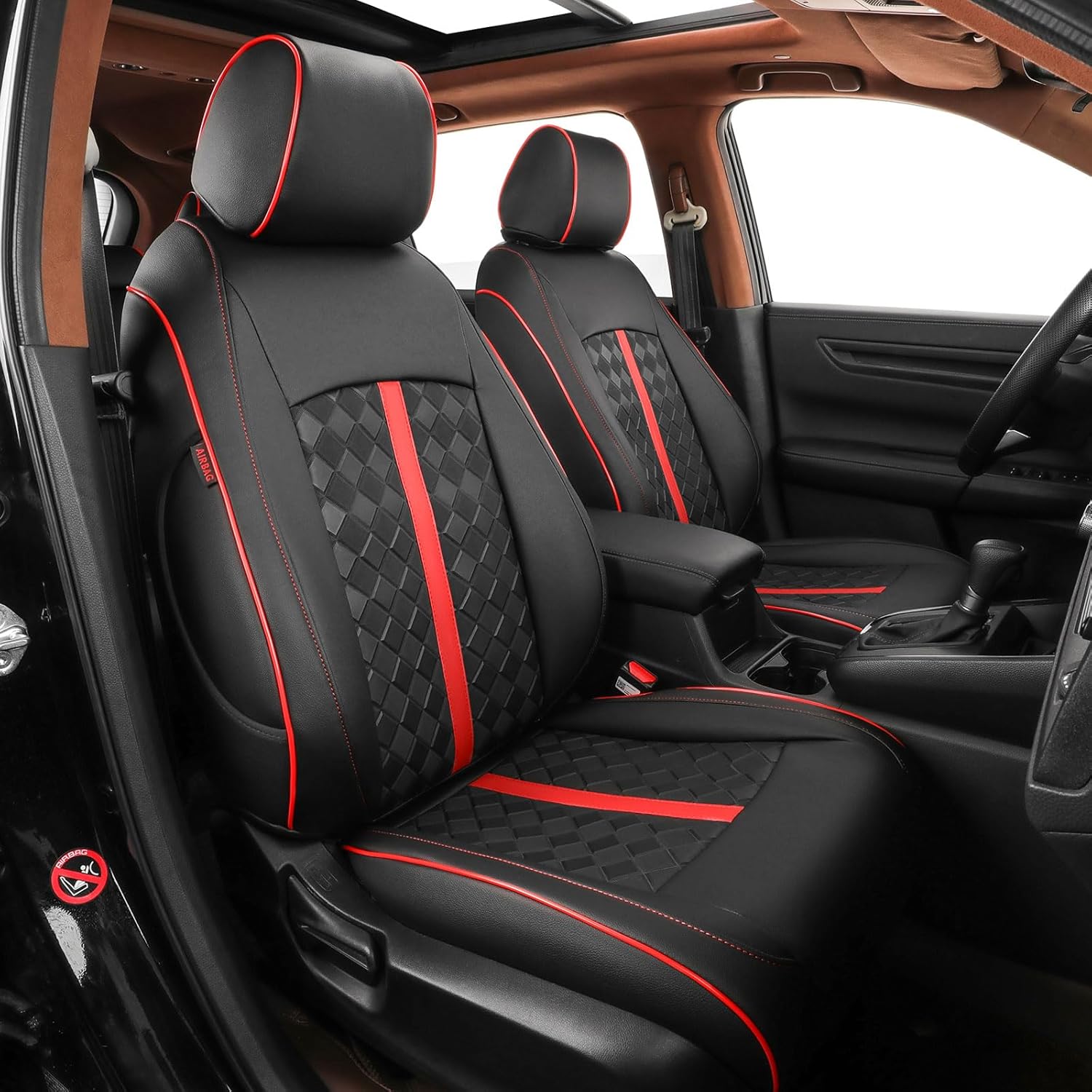 CRV Seat Covers Custom for Honda CRV 2023 2024 2025 2026 Leather Car Seat Cover Full Set for SUV, Waterproof Car Seat Protector, CR-V Seat Covers Faux Leather (Black with Red Trim)