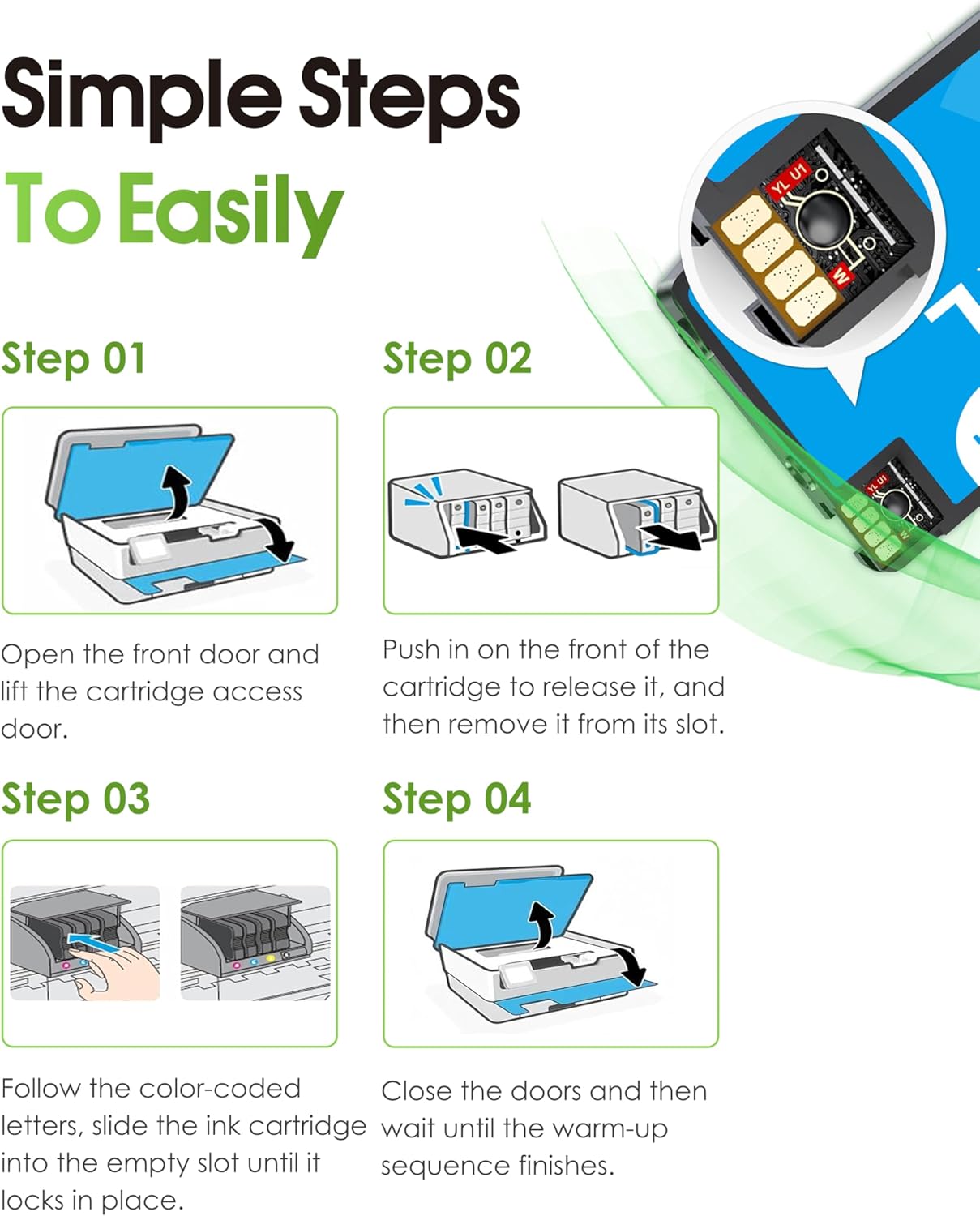 962XL Ink Cartridges Black Color Combo Pack Replacement for HP 962 962XL Ink Cartridges for Officejet Pro 9015e 9010 9025e 9015 9025 9018e 9025e 9020 Printer (5-Pack, 2Black/Cyan/Magenta/Yellow)