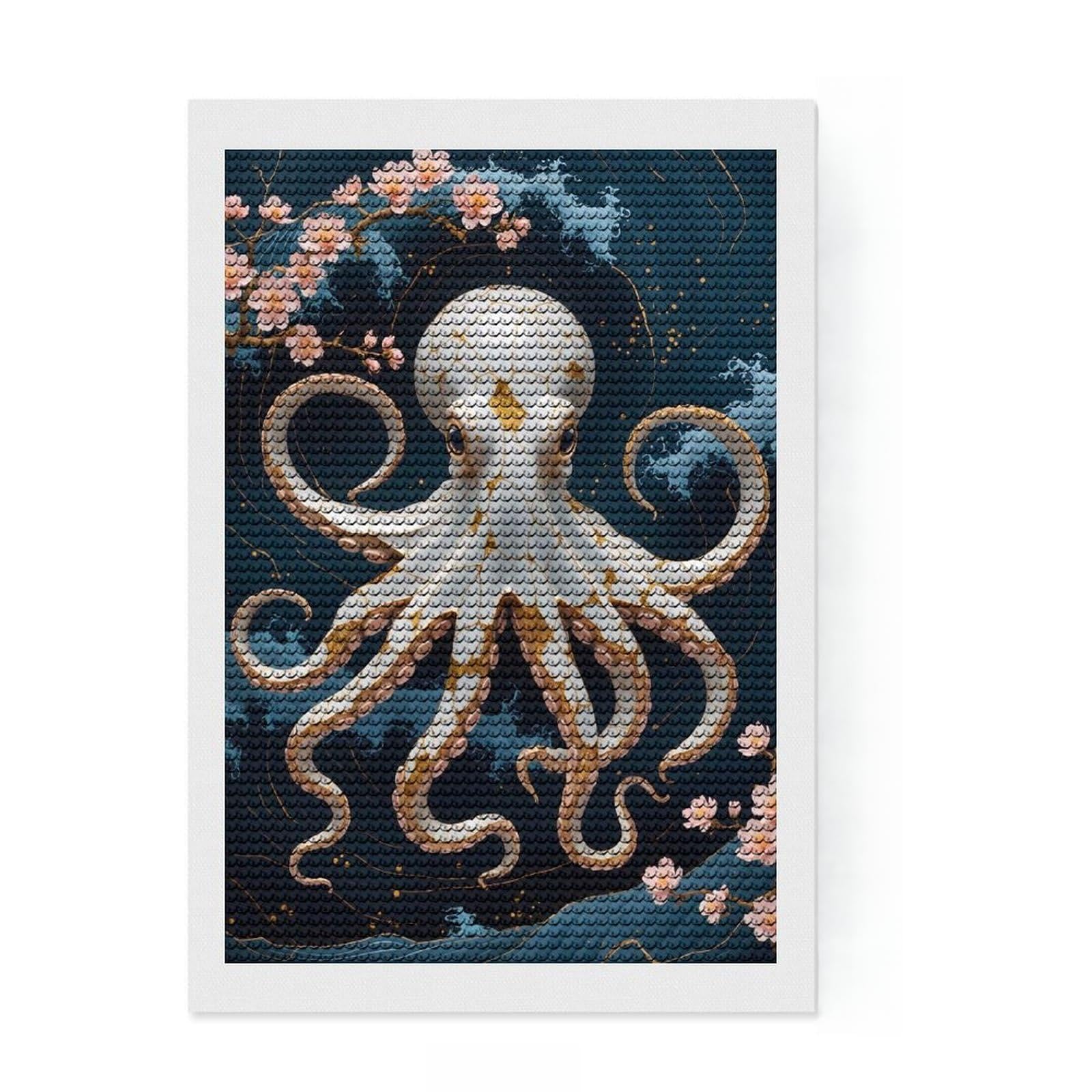 Junmoney Octopus Kintsugi Art Diamond Painting Kit 8"x12", Bedroom Decor, Round Gems, Full Kit Included, Relaxing Handmade Project