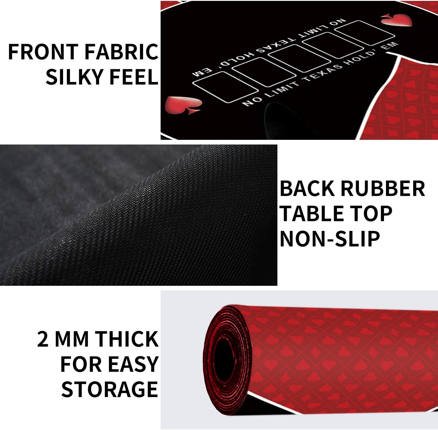 nuveti 24/31/39/47/55 inch Square Foldable 6-Player Texas Poker Card Tabletop Layout Portable Anti-Slip Rubber Board Game Mat Texas Hold'em Poker Mat for Family Game, Casino, Party