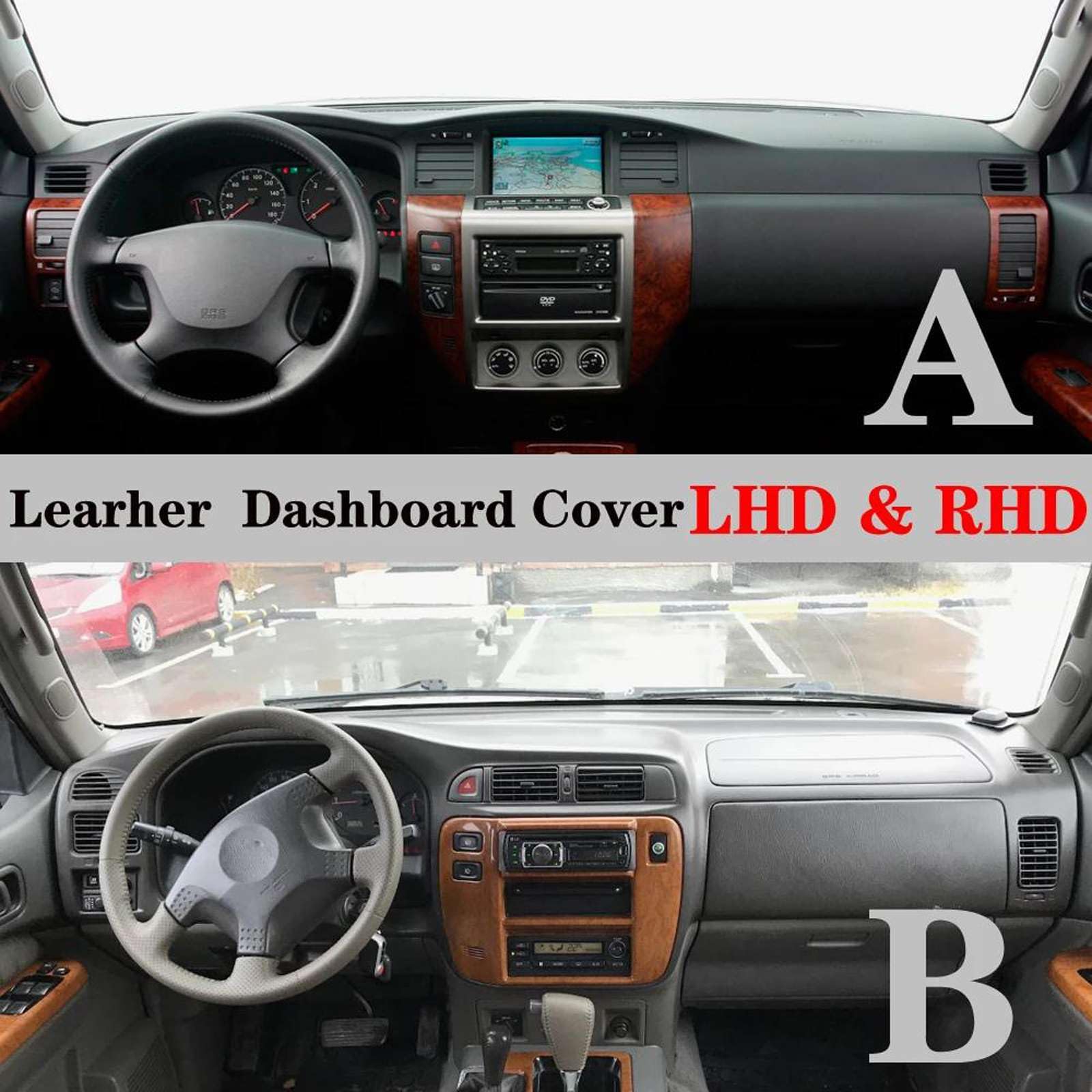 LXURY Tapis de Tableau de Bord en Cuir, Compatible avec Nissan Patrol Y61 G5 (1998, 1999, 2005, 2008, 2009), Accessoires
