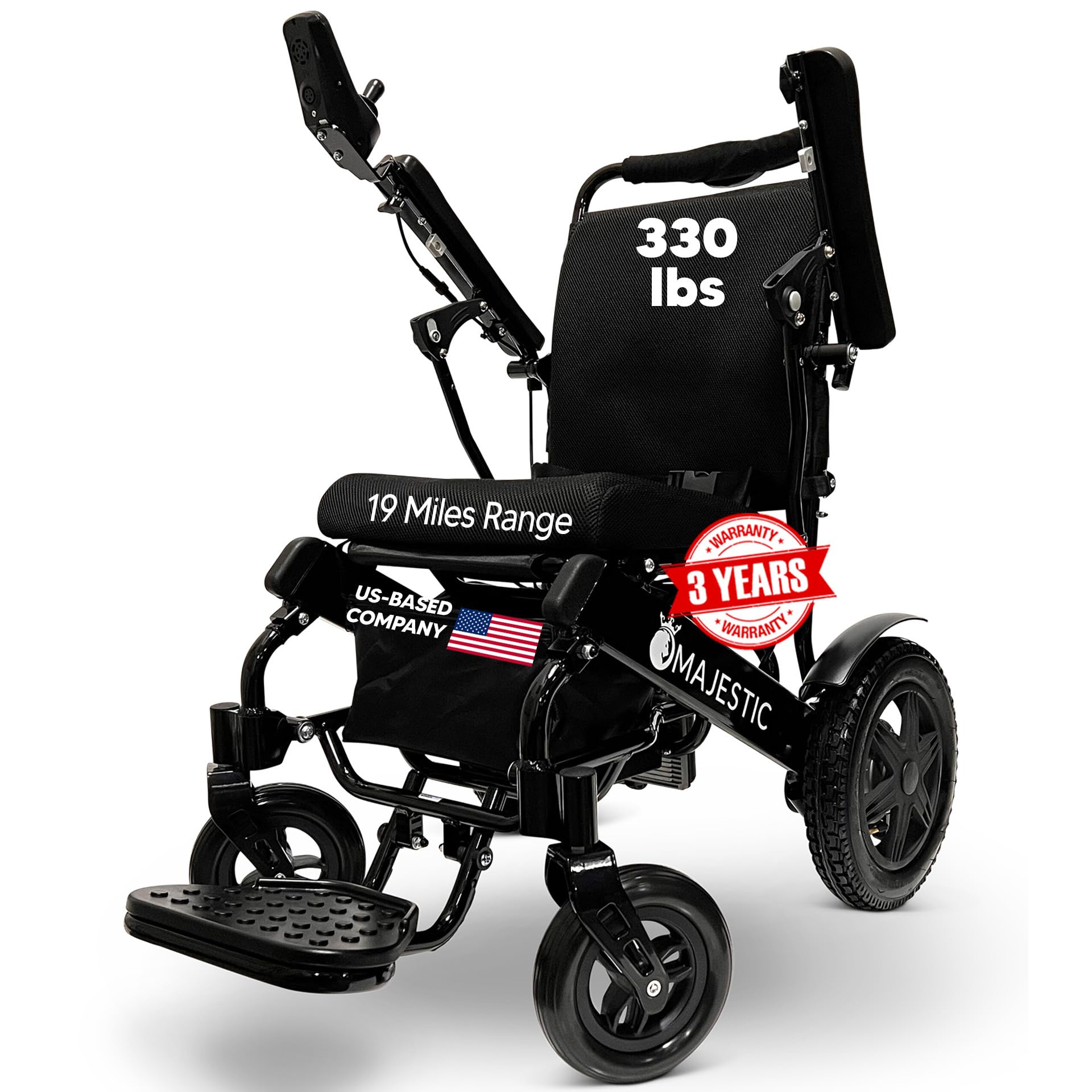 Only 49 lbs Electric Wheelchair, 330 lbs Weight Capacity, 19 Miles Long Battery Range, Electric Wheelchairs for Adults, US Based Customer Support, Remote Controlled Wheel Chair, IQ-9000 by Majestic