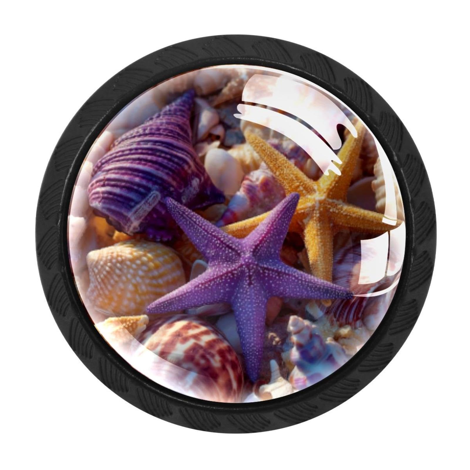 CHENZZZZ 4 Pieces Starfish Shell Conch Background Drawer Knobs, 35mm Black Cabinet Knobs, Drawer Pulls and Knobs, Dresser Drawer Knobs, Cabinet Hardware Kitchen Cabinet Knobs