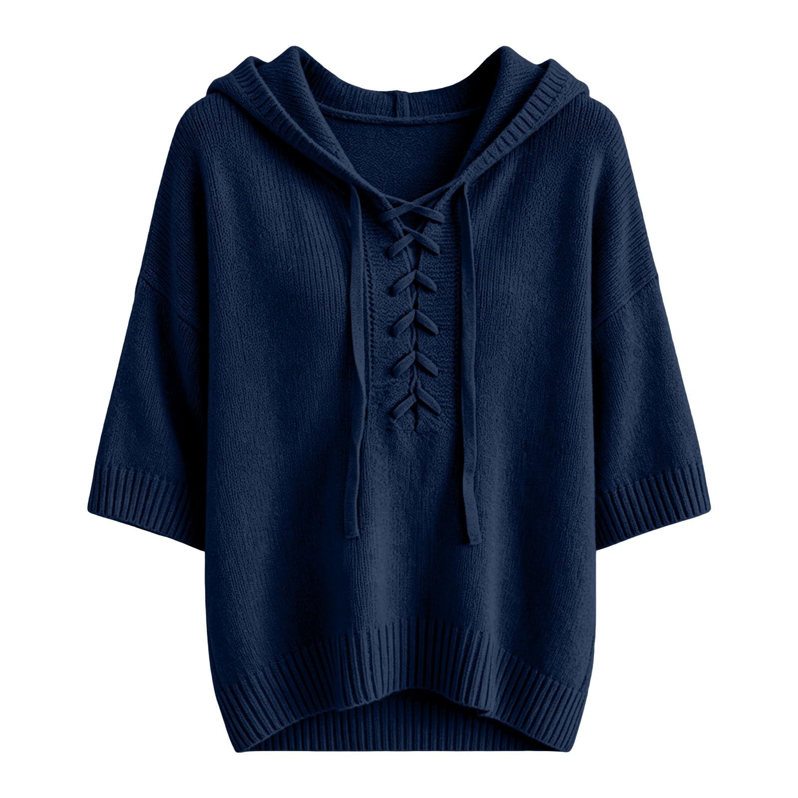 Pull à capuche en tricot à manches courtes pour femme