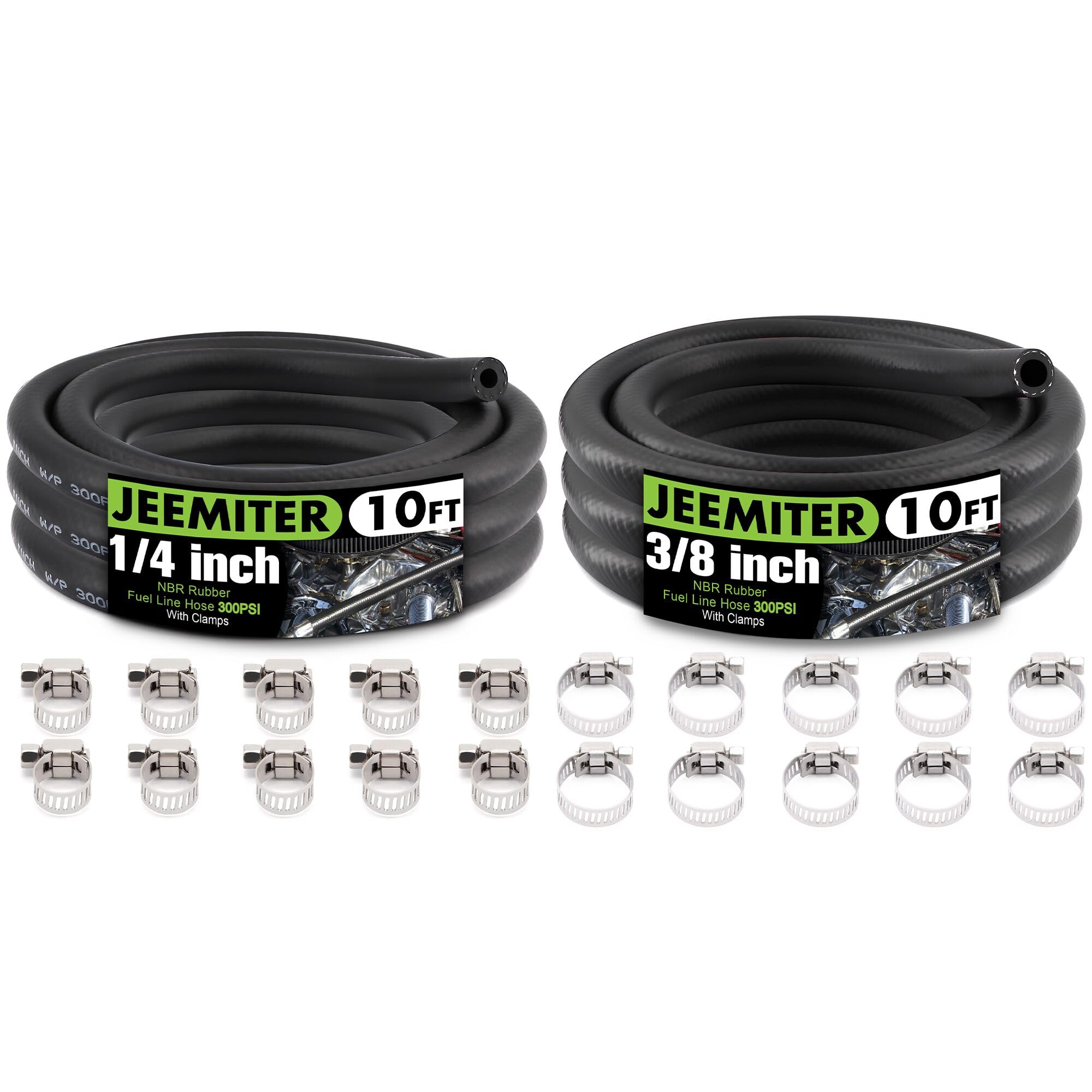 Jeemiter 1/4" 3/8" ID Fuel Hose Combo - 10FT of Each Size SAE 30R7 - for Lawn Mower, Generator, Automotive, Marine Coolant &amp; Fuel Lines
