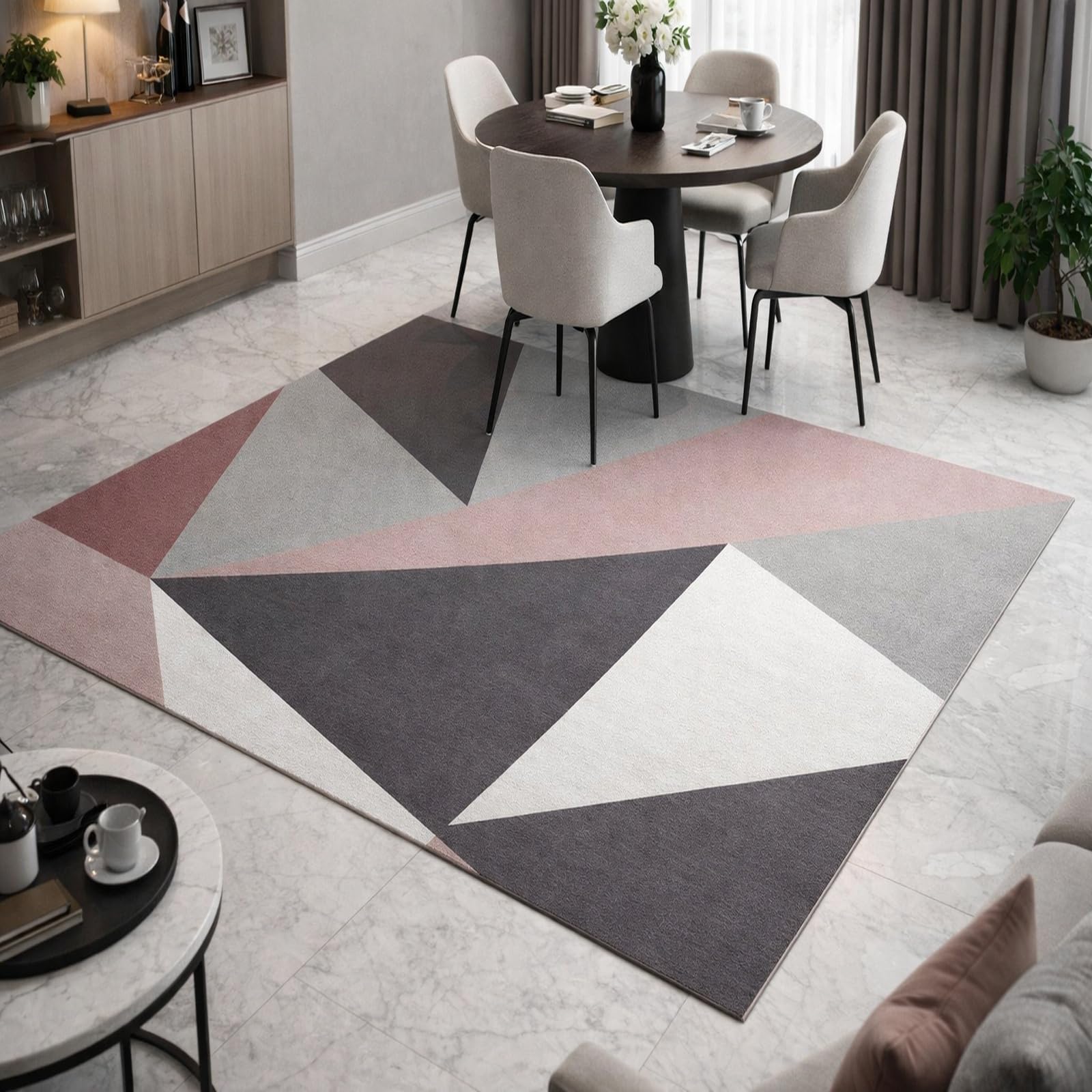 Tapis poils ras salon géométrique abstrait gris 120x160 lavable facile d'entretien