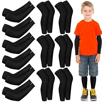 Panitay 6 Set Eczema Arm and Leg Sleeves Scratch Elastic Arm Sleeves Knee Wrap Eczema Cover for Itch Relief and Wet Therapy(Kid,Black)