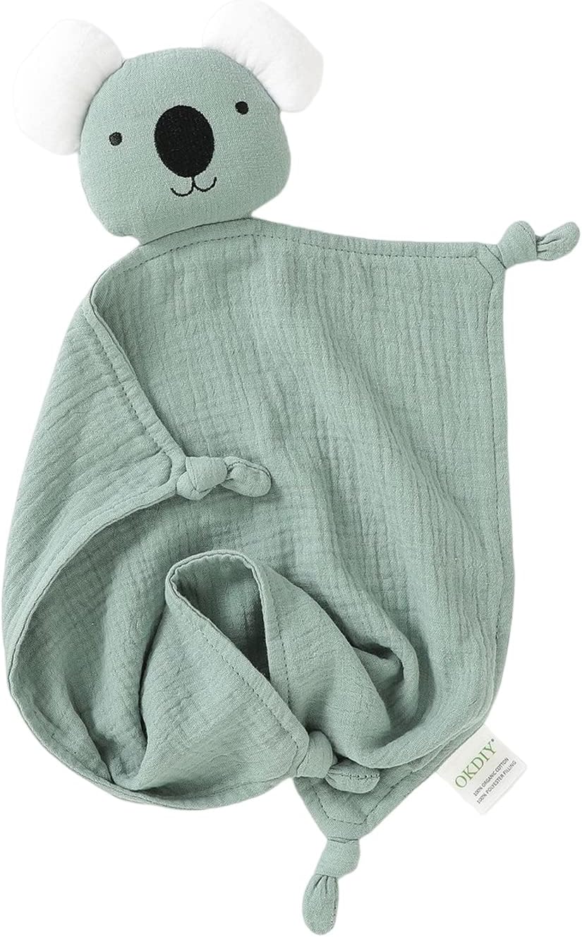 Organic Cotton Bunny Loveys for Babies,Newborn Baby Lovey Security Blanket,Lovies for Babies New Born Baby Unique Neutral Gifts Boys and Girls (Koala-Green)