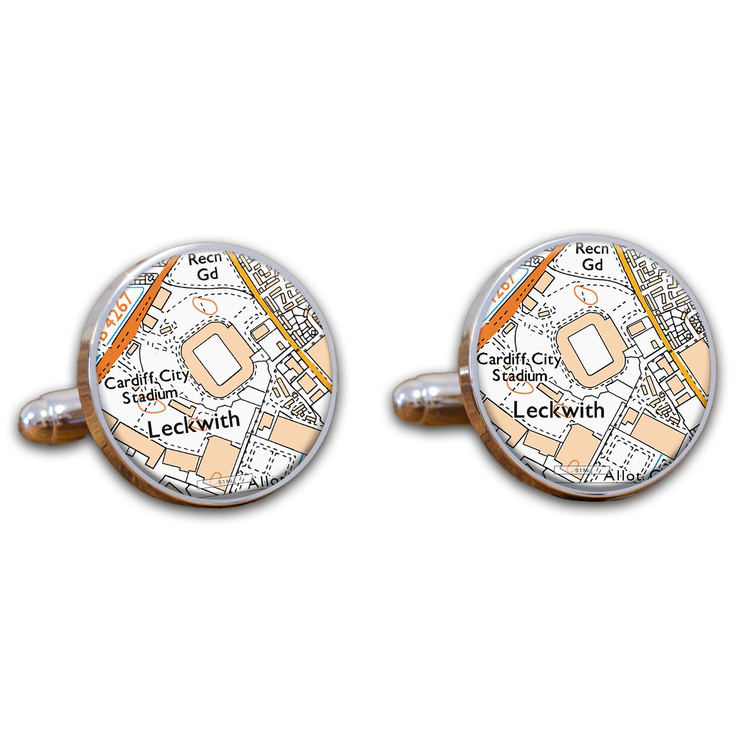 Football Stadium Map Cufflinks, Cardiff City Ground Map Cuff links, Cardiff City Stadium Map Cufflinks, Round Football Cuff Links