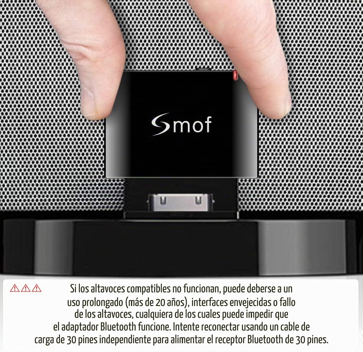 Adaptador Bluetooth de 30 Pines Adaptador Receptor de Baja latencia para Sounddock Adaptador Bluetooth iPod para Otras Estaciones de Acoplamiento de música de 30 Pines, Altavoz