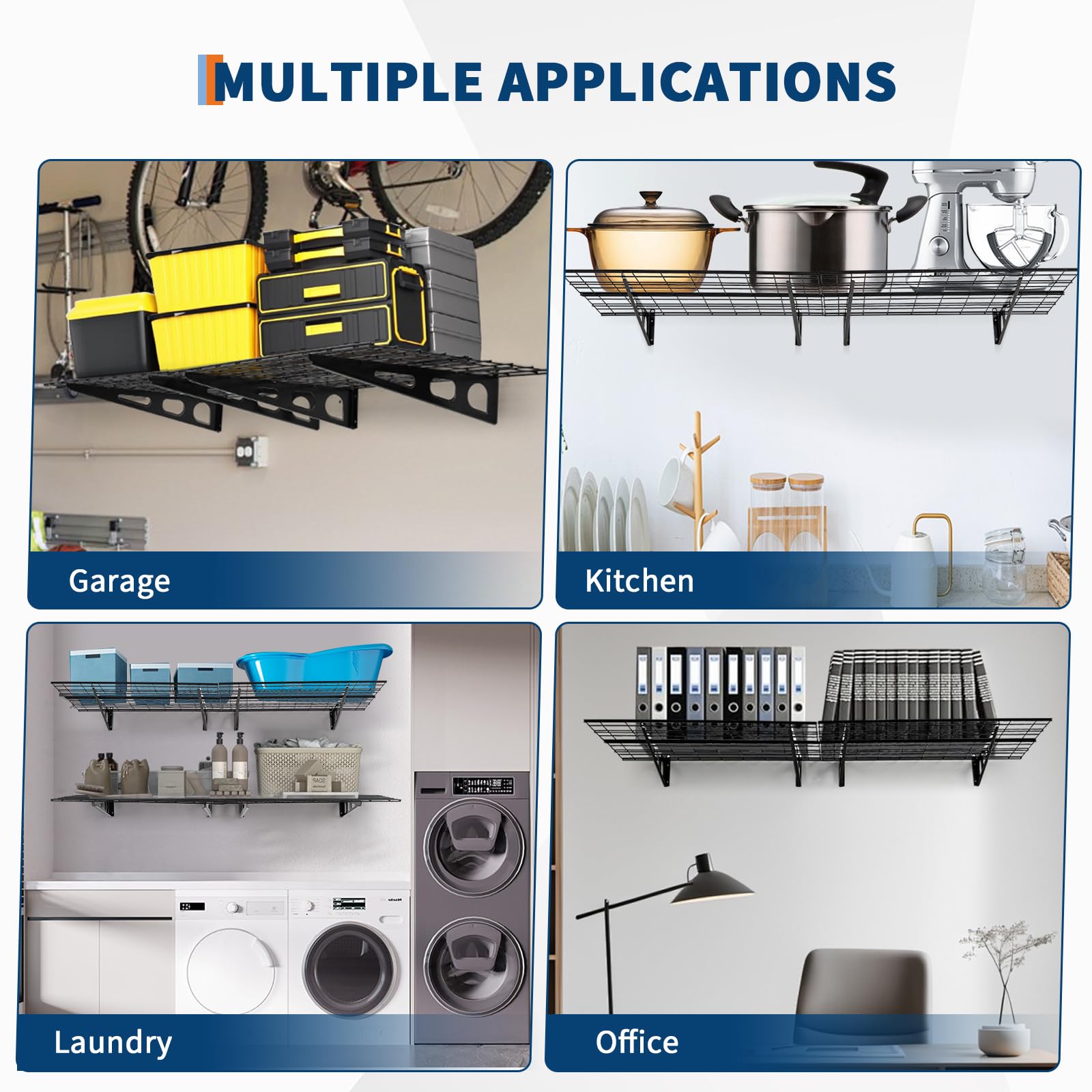 GarveeLife Alta resistencia y capacidad de carga - Estante de pared metálico para garaje - Soporta hasta 725 kg - Ajustable y multifuncional para garaje, cocina, lavandería, almacén y taller - 2x6