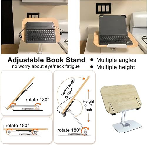 Miniatura 5 de DCHAV Soporte de escritorio plegable para libros de cocina, soporte ajustable para partituras con base giratoria de 360 grados, clip de página de
