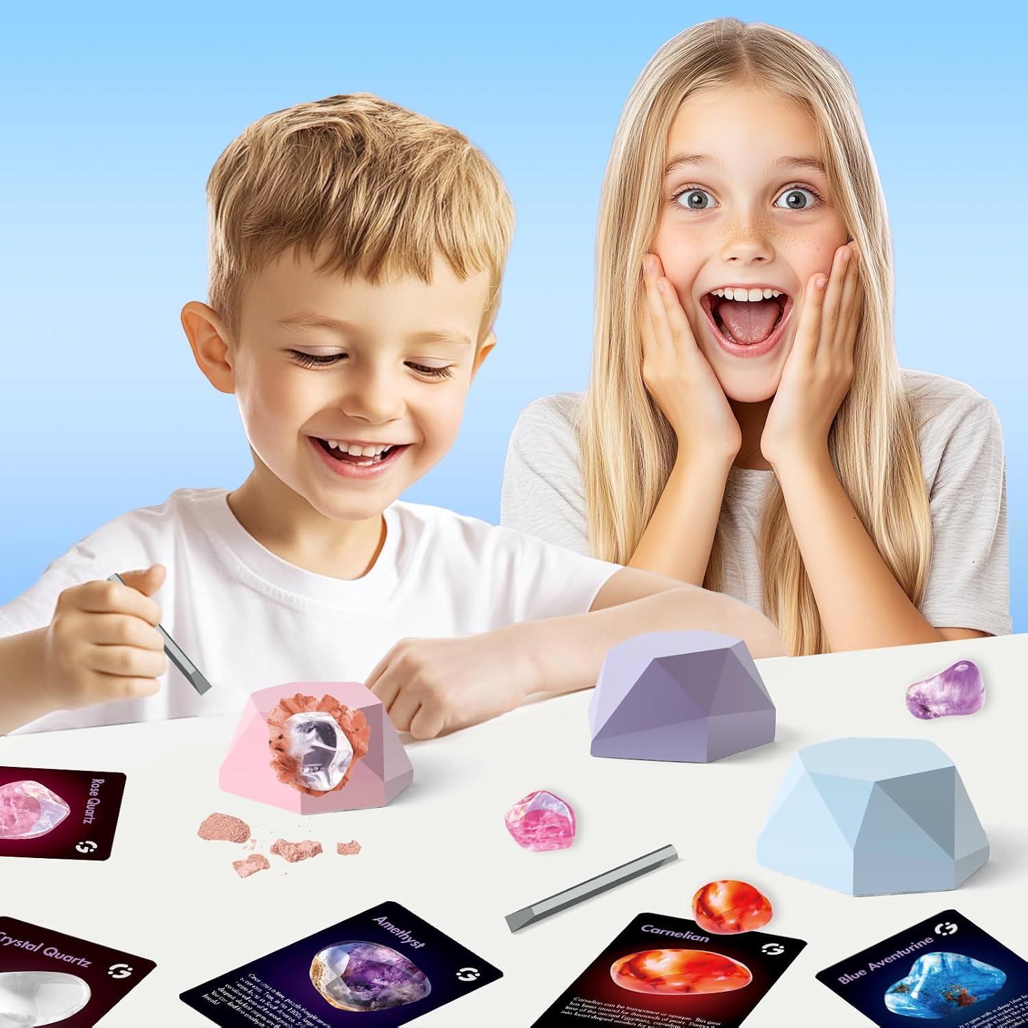 Gamerside Gemstone Dig Kit, 12 Real Rocks & Minerals, Rock Digging Kit 6-12 | Gemstones & Minerals to Excavate, Complete Digging Tools Included, Learn Geology & Archaeology, Great Birthday Gift for Kids