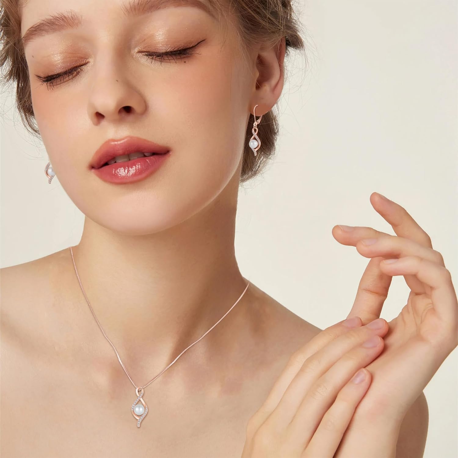 Freshwater Pearl Necklace for Women 925 Sterling Silver Infinity Pendant Necklace Pearl Jewelry Gifts for Her - Image 3