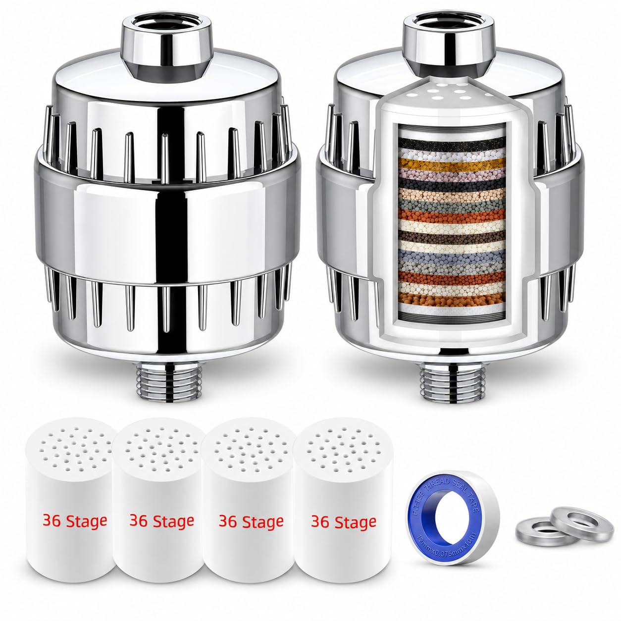 2 Shower Filter & Duschfilter 36-Stufen mit 4 Filterpatronen